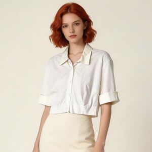 DOLCE & GABBANA | White Button Down Crop Top Blouse Sz 10